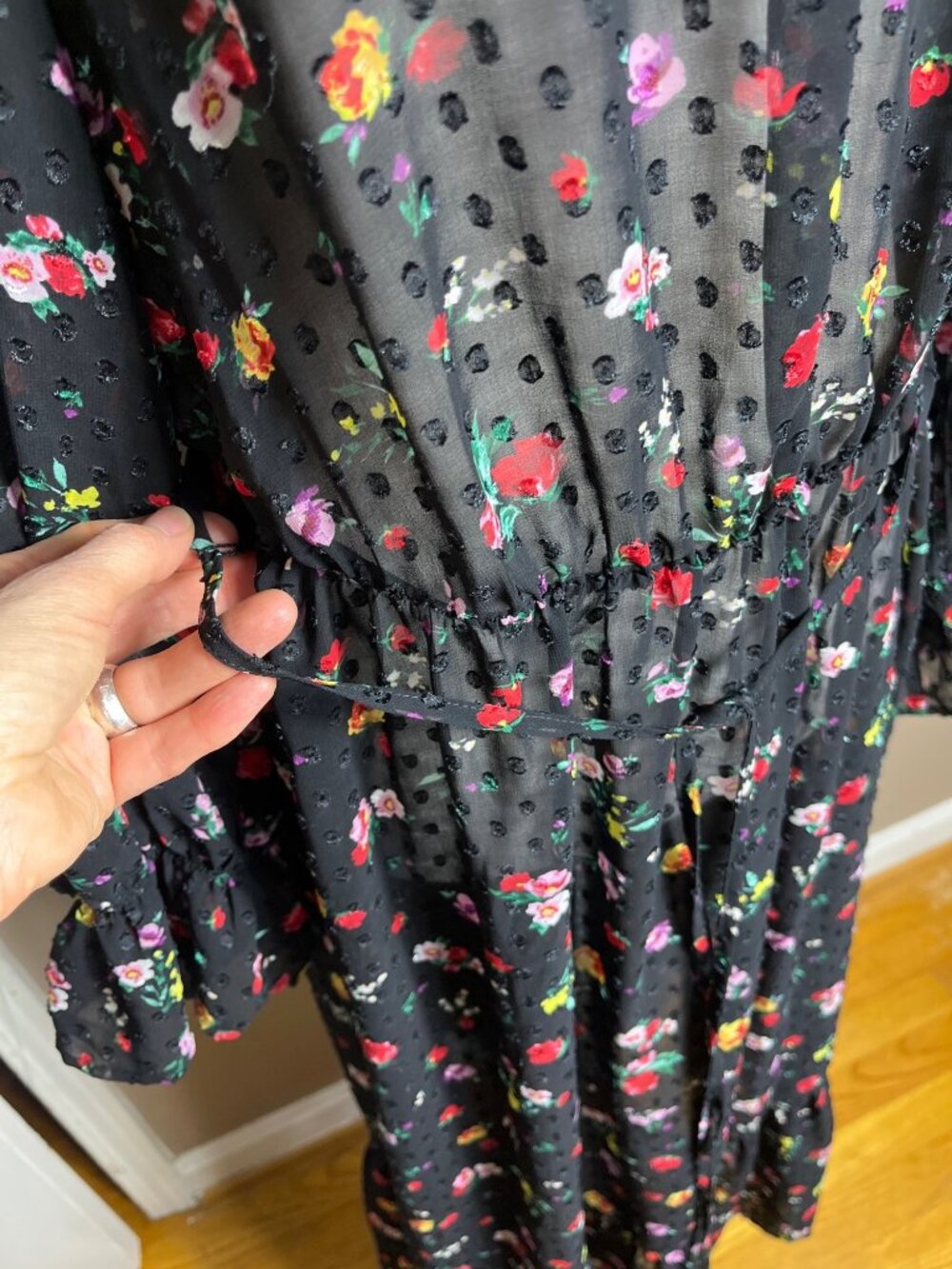 Whimsigoth Dark Fairy Sheer Dress Floral Burnout Dots Blouson Goth Maxi Wom S/M - Picture 4 of 12